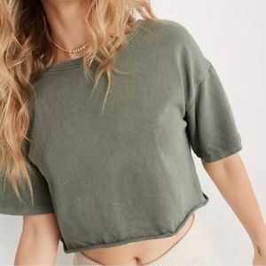 Aerie Twist Back Cropped T Shirt; M; Olive Green